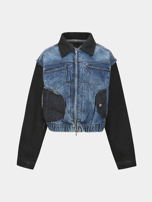[andersson bell] JAMIE COATED DENIM BOMBER JACKET awa601w(BLUE/BLACK)
