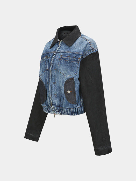 [andersson bell] JAMIE COATED DENIM BOMBER JACKET awa601w(BLUE/BLACK)