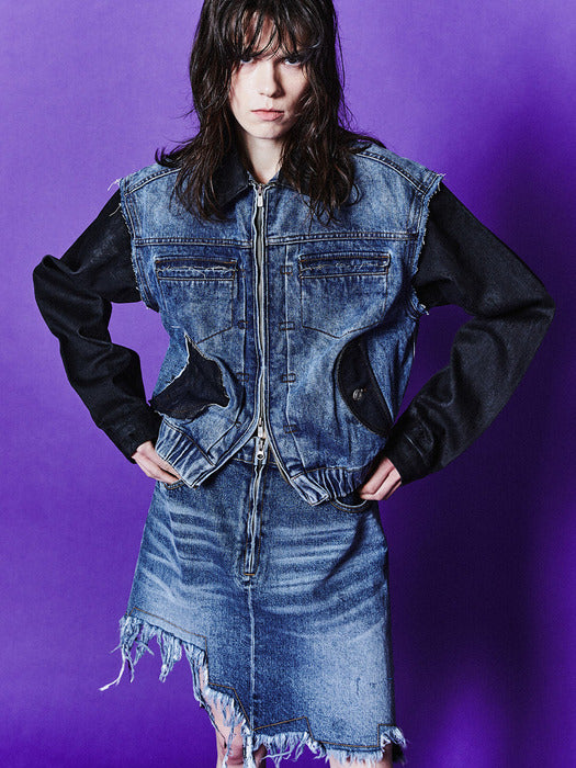 [andersson bell] JAMIE COATED DENIM BOMBER JACKET awa601w(BLUE/BLACK)