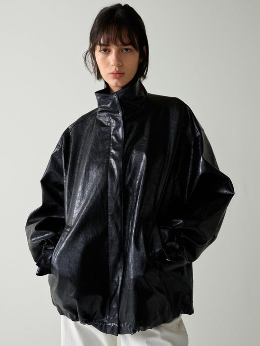 [facade pattern] Overfit Leather Jumper - Black