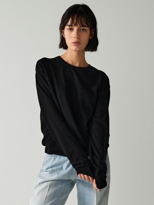 [facade pattern] Linen Round-Neck Knit in Black