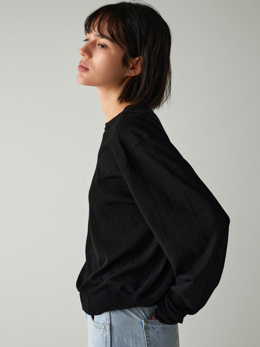 Facade Pattern Linen Round Knitwear black