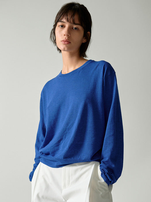 Facade Pattern Linen Round Knitwear - cobalt