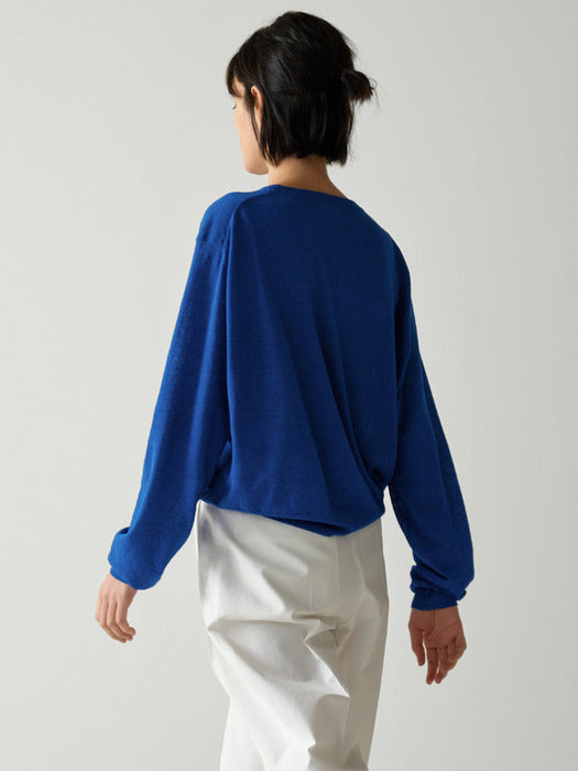 Facade Pattern Linen Round Knitwear - cobalt
