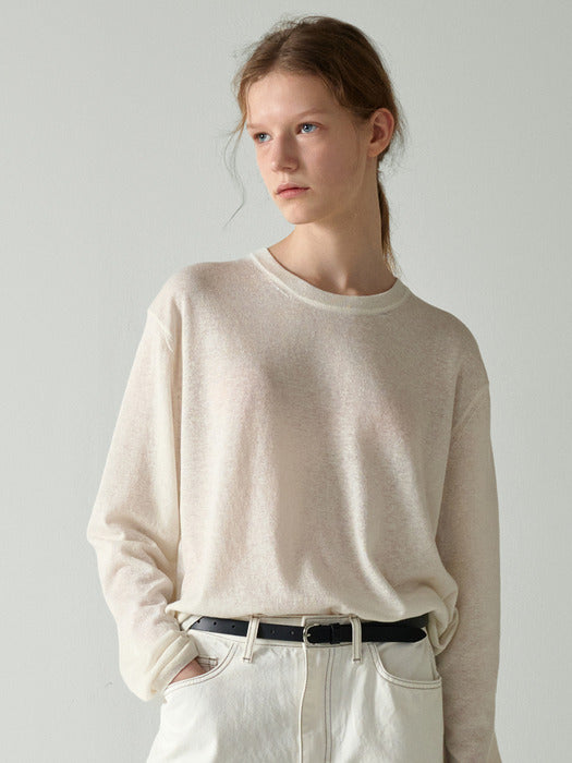Facade Pattern Linen Round Knitwear ivory