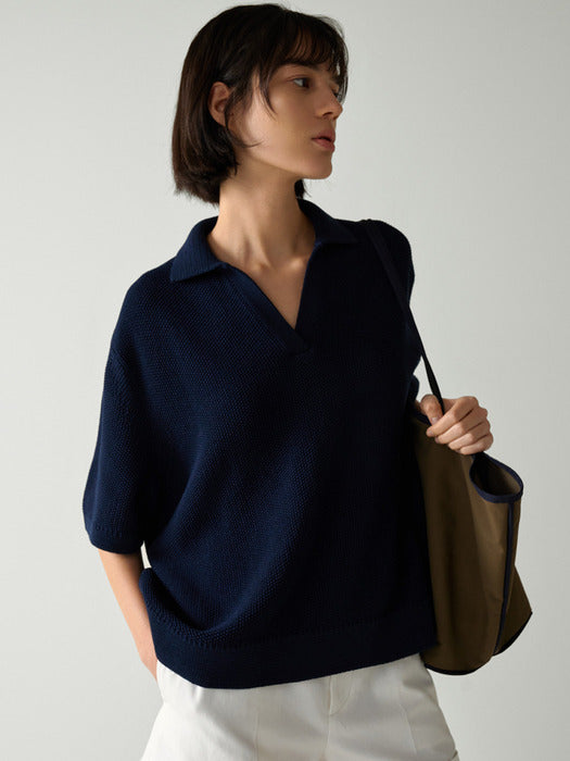 Facade Pattern Paper Collar Knitwear dark navy