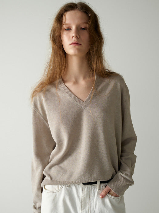 Facade Pattern Paper V-neck Knitwear oatmeal