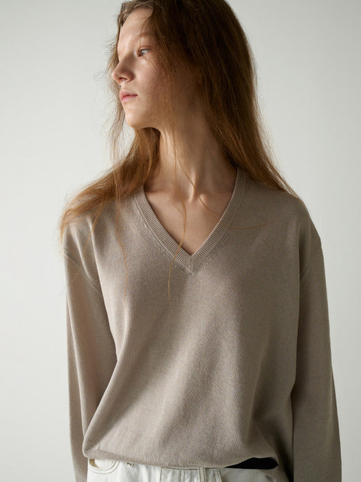 Facade Pattern Paper V-neck Knitwear oatmeal