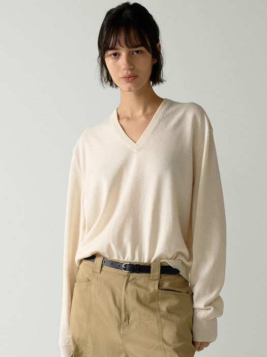 [facade pattern] Paper V-Neck Knit_ivory