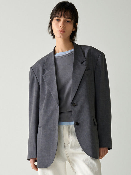 Facade Pattern Summer Wool Tailored Jacket charcoal