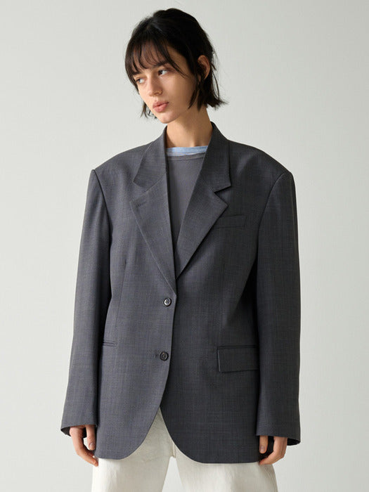 Facade Pattern Summer Wool Tailored Jacket charcoal