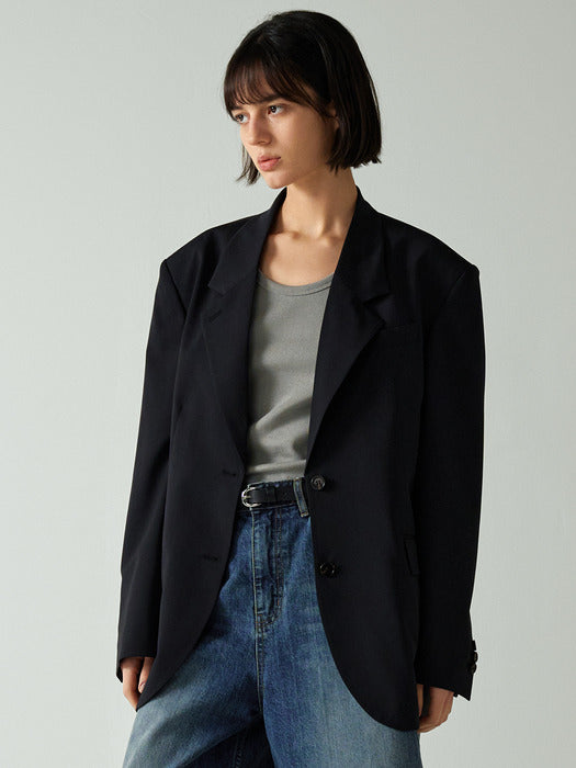 [facade pattern] Summer Wool Tailored Jacket_black