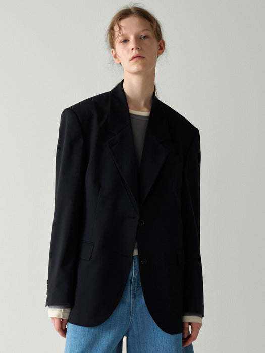 [facade pattern] Summer Wool Tailored Jacket_black