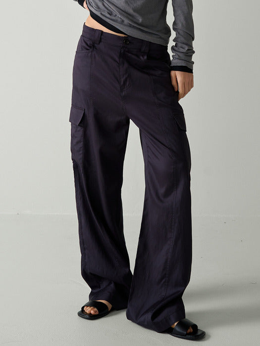 Facade Pattern Silky Cargo Pants blue charcoal