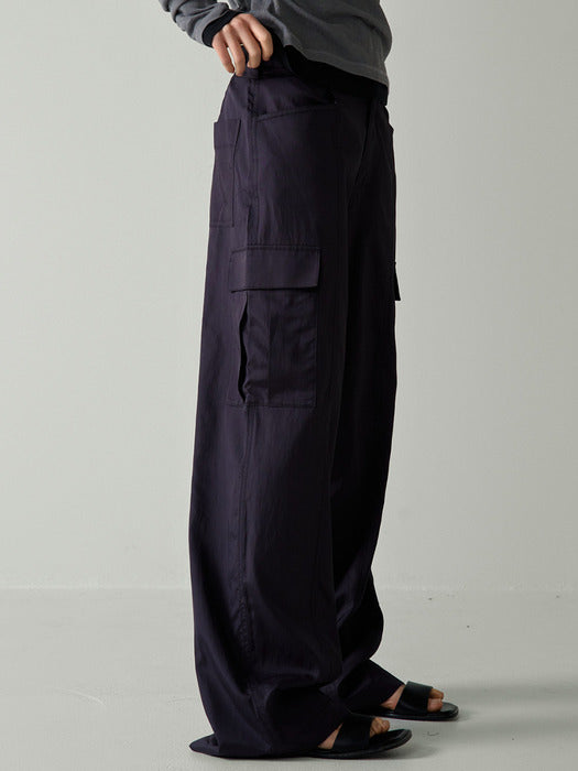 Facade Pattern Silky Cargo Pants blue charcoal