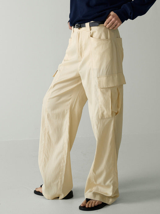 Facade Pattern Silky Cargo Pants cream