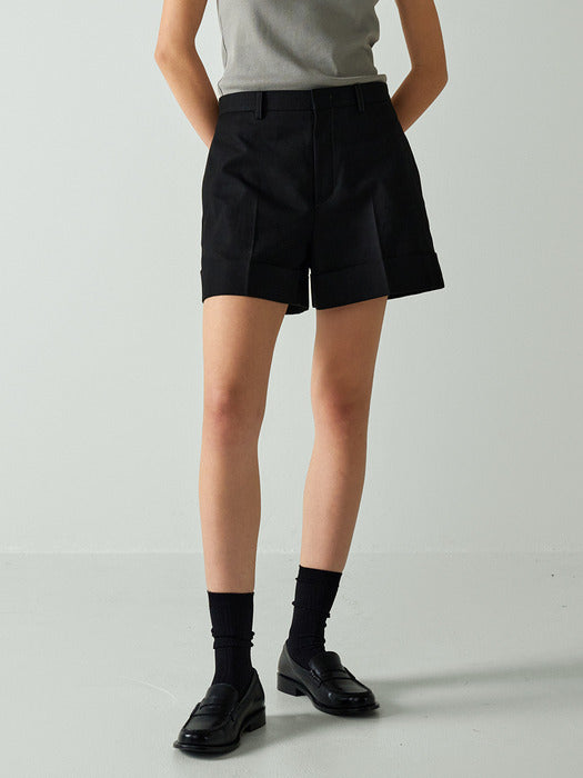 [facade pattern] Linen Bermuda Pants_black