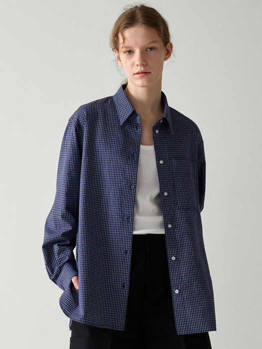 [facade pattern] Classic Check Shirt - Navy