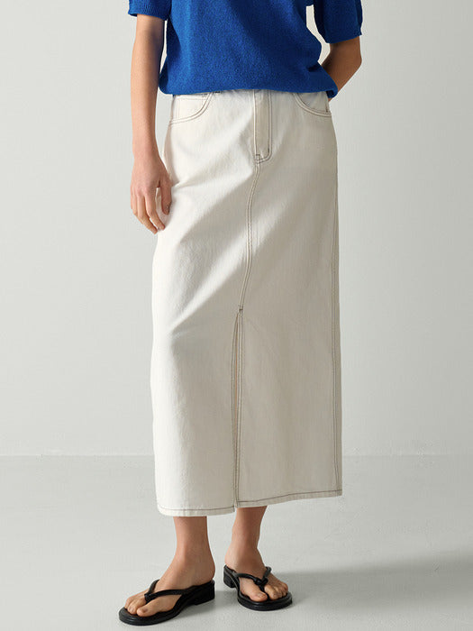 Facade Pattern Classic Denim Skirt off white