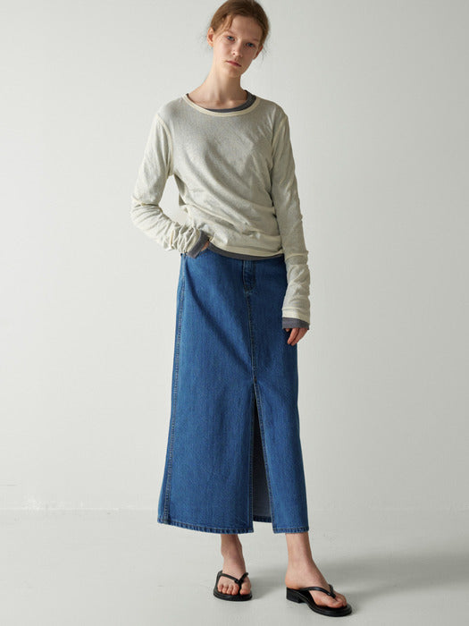 Facade Pattern Classic Denim Skirt blue indigo