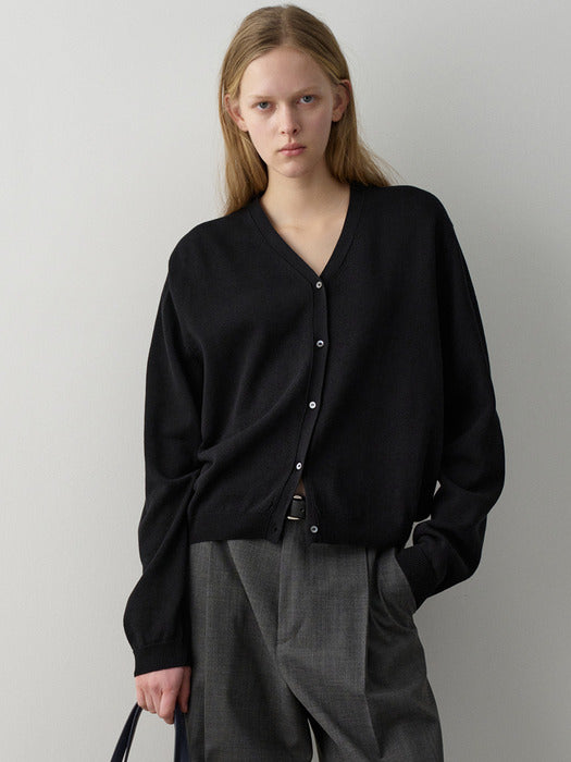 Facade Pattern Paper V-neck Cardigan black