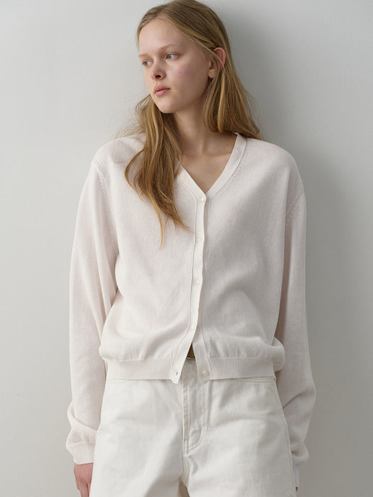 Facade Pattern Paper V-neck Cardigan white