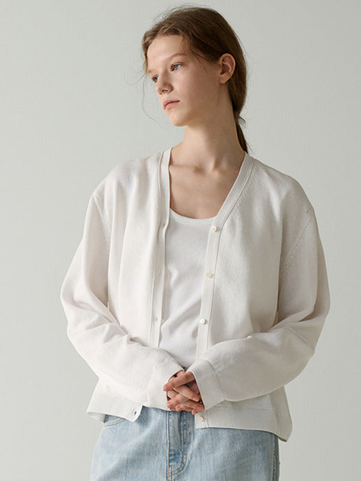 Facade Pattern Paper V-neck Cardigan white
