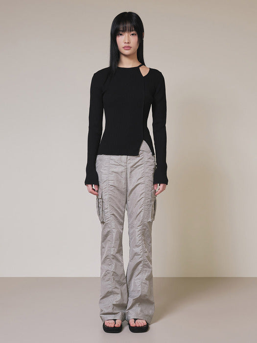 Raive Cargo Shirring Pants in Grey