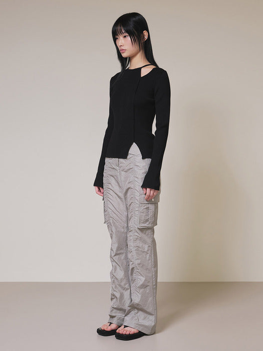 Raive Cargo Shirring Pants in Grey