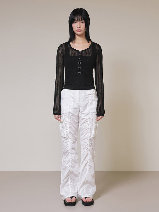 Raive Cargo Shirring Pants in White