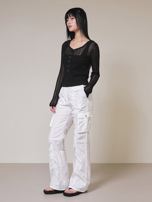 Raive Cargo Shirring Pants in White