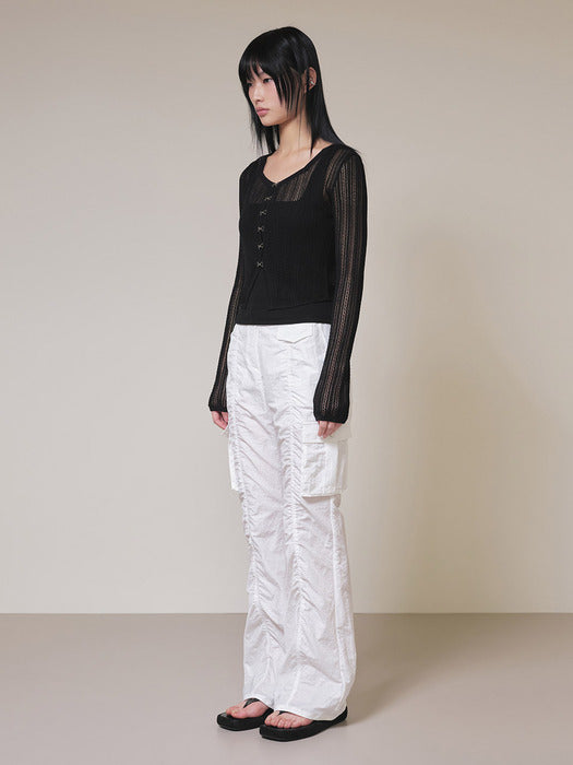 Raive Cargo Shirring Pants in White