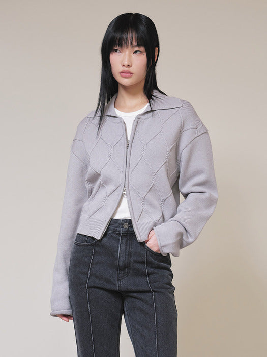 [raive] Zip Up Knit Cardigan in Grey VK4SD072-12
