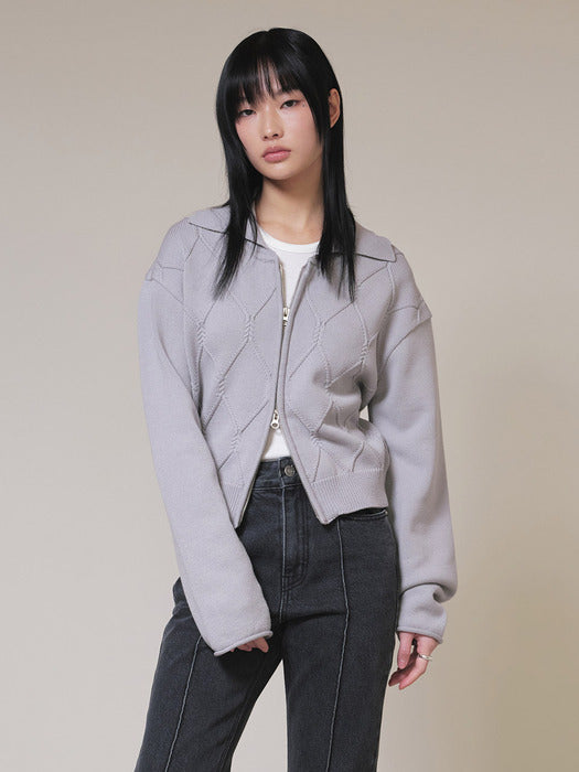 [raive] Zip Up Knit Cardigan in Grey VK4SD072-12