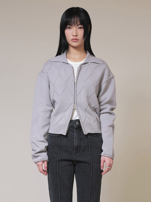 [raive] Zip Up Knit Cardigan in Grey VK4SD072-12