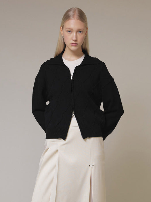 [raive] Zip Up Knit Cardigan in Black VK4SD072-10