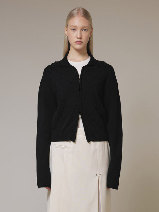[raive] Zip Up Knit Cardigan in Black VK4SD072-10