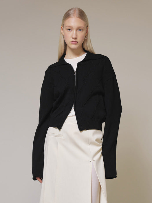 [raive] Zip Up Knit Cardigan in Black VK4SD072-10