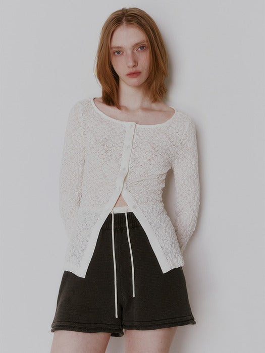 [raive] Lace Button Cardigan in White VW4SB095-01
