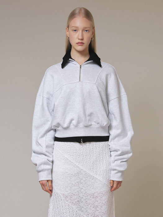 [raive] Zipper Semi Crop Sweatshirt in M/Grey VW4SE029-1F