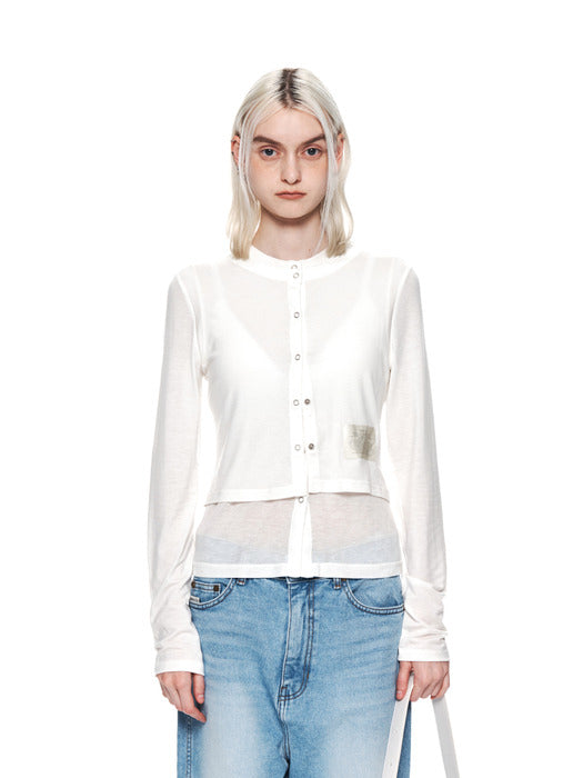 LAYERED SNAP CARDIGAN IN WHITE