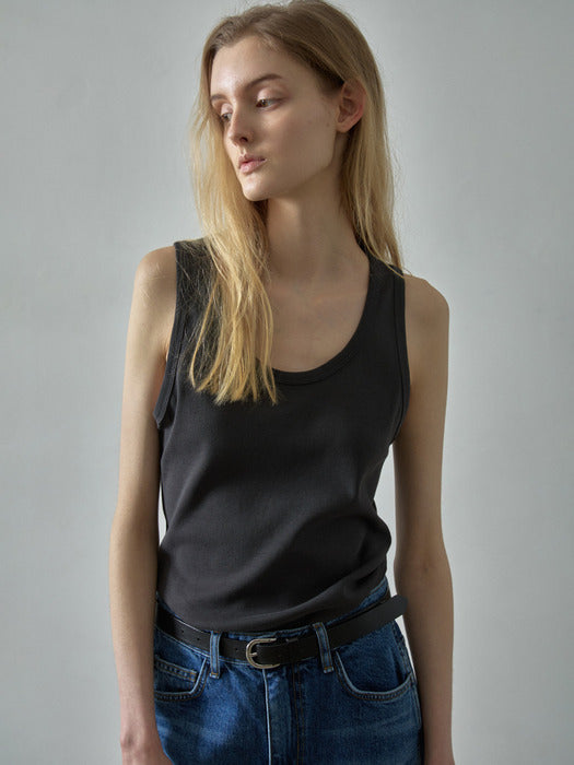 Facade Pattern U-Neck Cotton Sleeveless Top