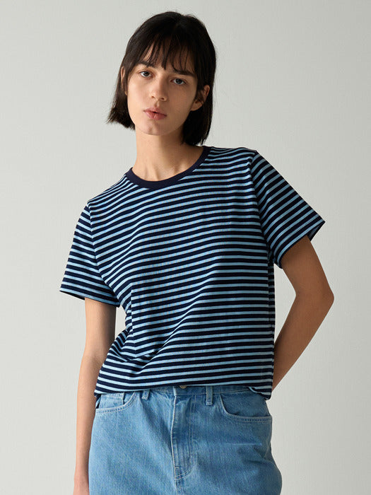 Facade Pattern Cotton Pinstripe T-shirt