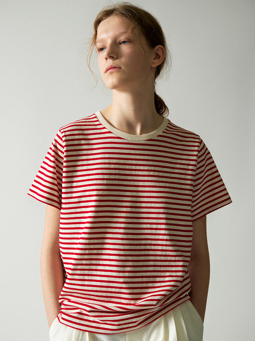 Facade Pattern Cotton Pinstripe T-shirt