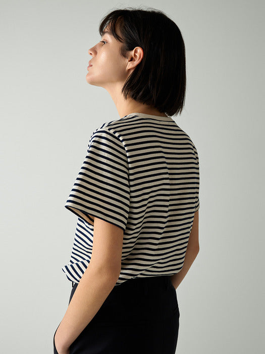 Facade Pattern Cotton Pinstripe T-shirt