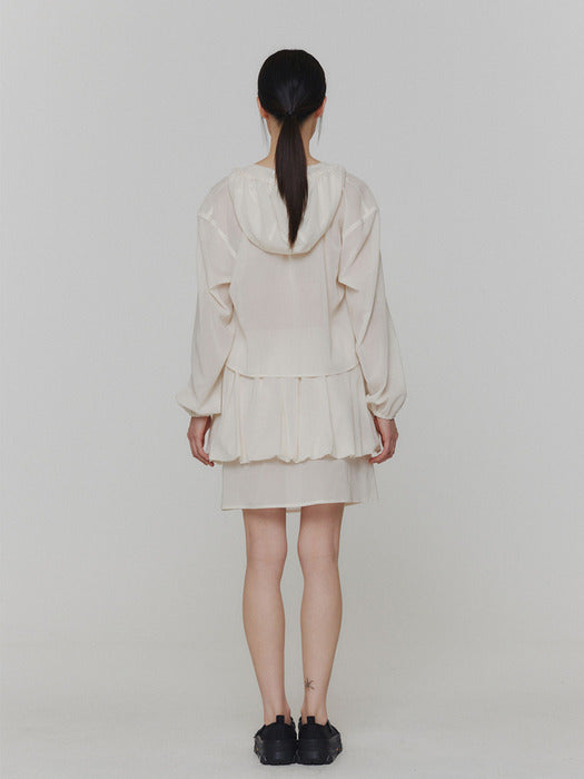 [amomento] SHEER SHIRRING HOODED BLOUSE (2 COLORS)