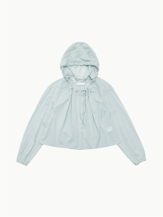 [amomento] SHEER SHIRRING HOODED BLOUSE (2 COLORS)