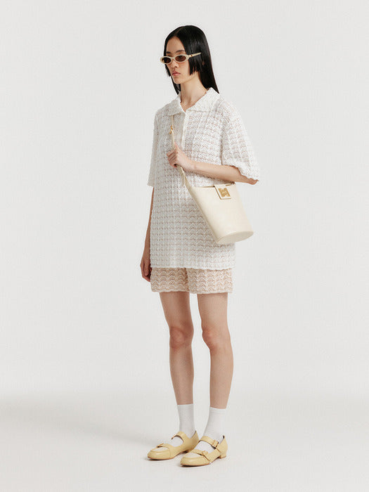 Eenk Yuto Lace Textured Knit Pants - Cream/White