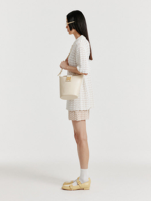 Eenk Yuto Lace Textured Knit Pants - Cream/White