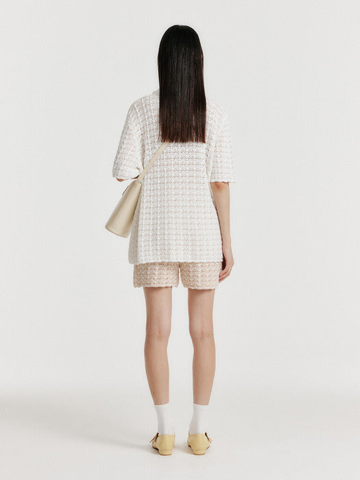 Eenk Yuto Lace Textured Knit Pants - Cream/White